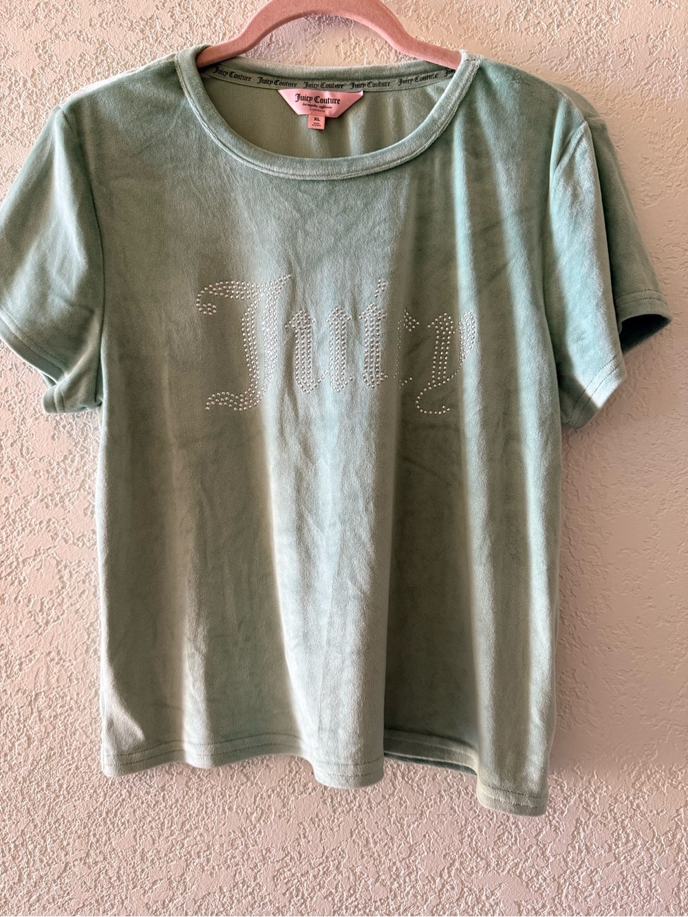JUICY COUTURE Velour Rhinestone Logo Loungewear Relax Short Sleeve Womens Sz XL